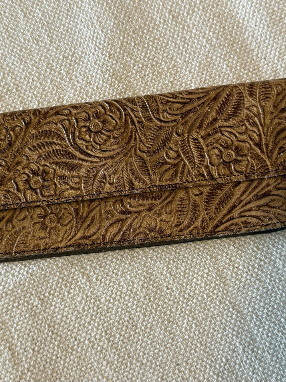 Tooled Floral Leather Belt in Brown